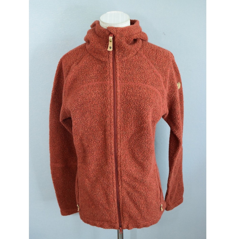 Fjallraven Kaitum Fleece Small Rust Orange Hooded Wool Blend Jacket Women Hiking